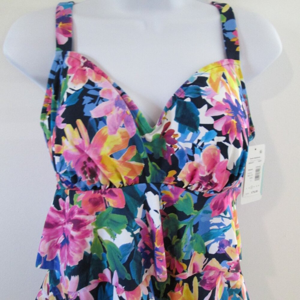 Swim Solutions Garden Swan Triple-Tiered Tankini NWT Sz 12 - Picture 5 of 11